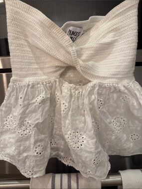 Princess Polly White Strapless Eyelet Peplum Top
